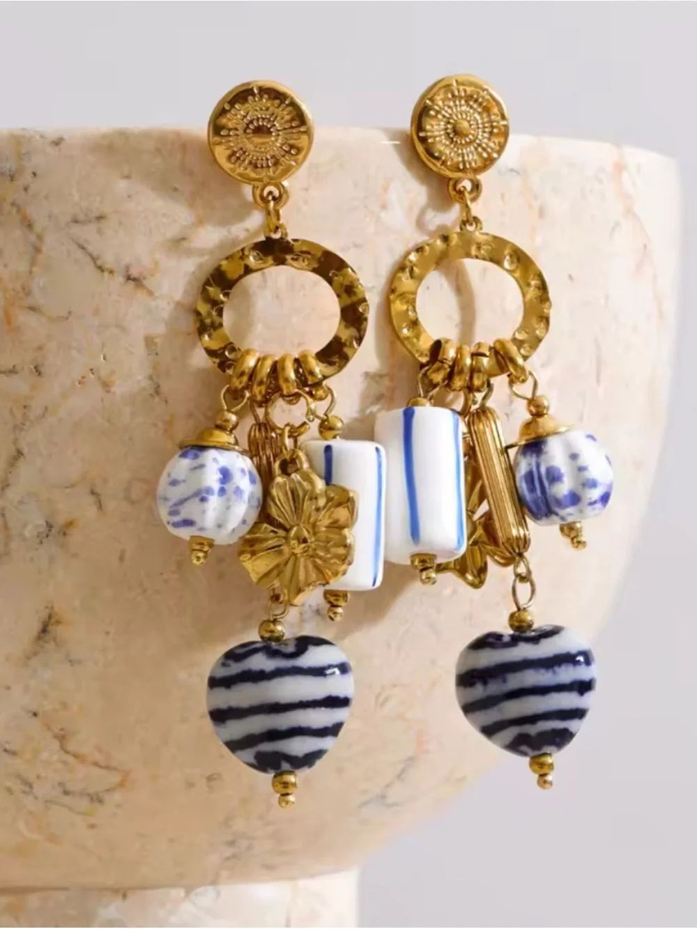 Voisson Blu Bloom Talisman Earrings New No Box